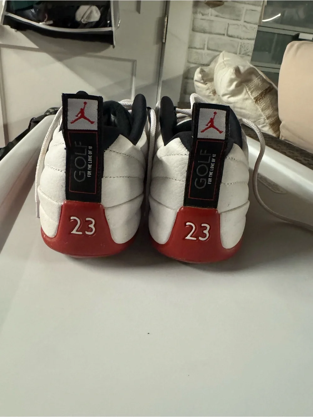 Jordan White and Red Golf Shoes